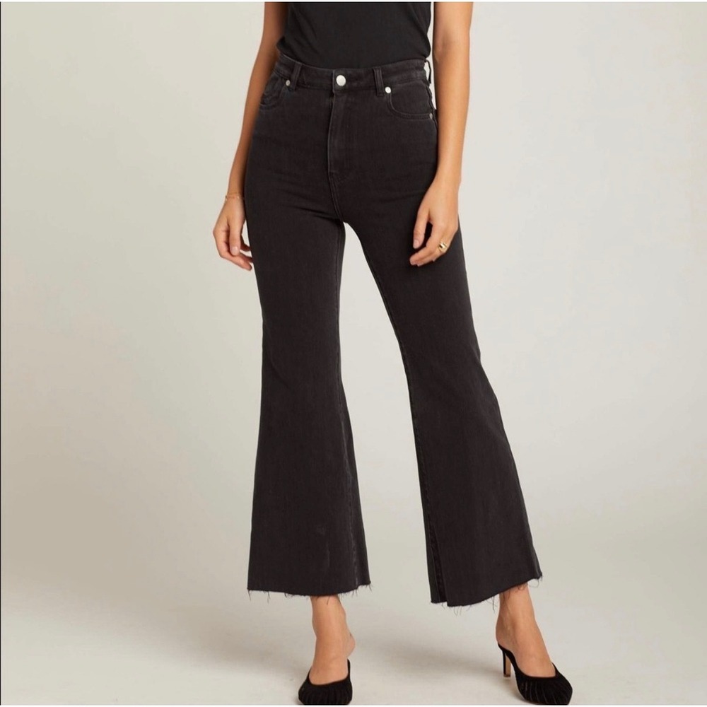 Rolla's Eastcoast Crop Flare Jeans Black High Rise Raw Hem - 28